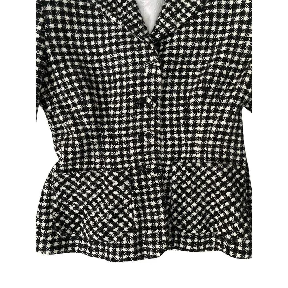 United Colors of Benetton Wool Blazer IT 38 / US 2 Black White Checkered Plaid